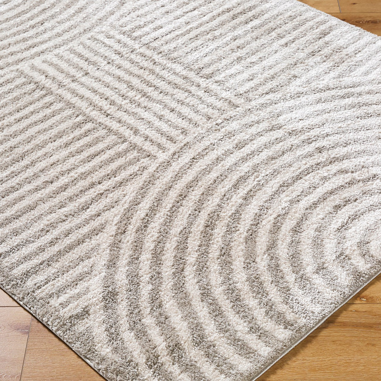 PAULINE Machine Washable Modern Shaggy Medium Grey Area Rug Corner