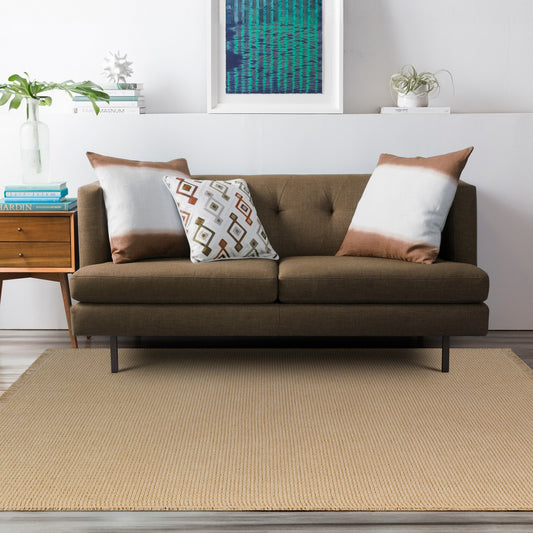 PAVI Becki Owens x Livabliss Solid and Border Camel Jute Area Rug Roomscene