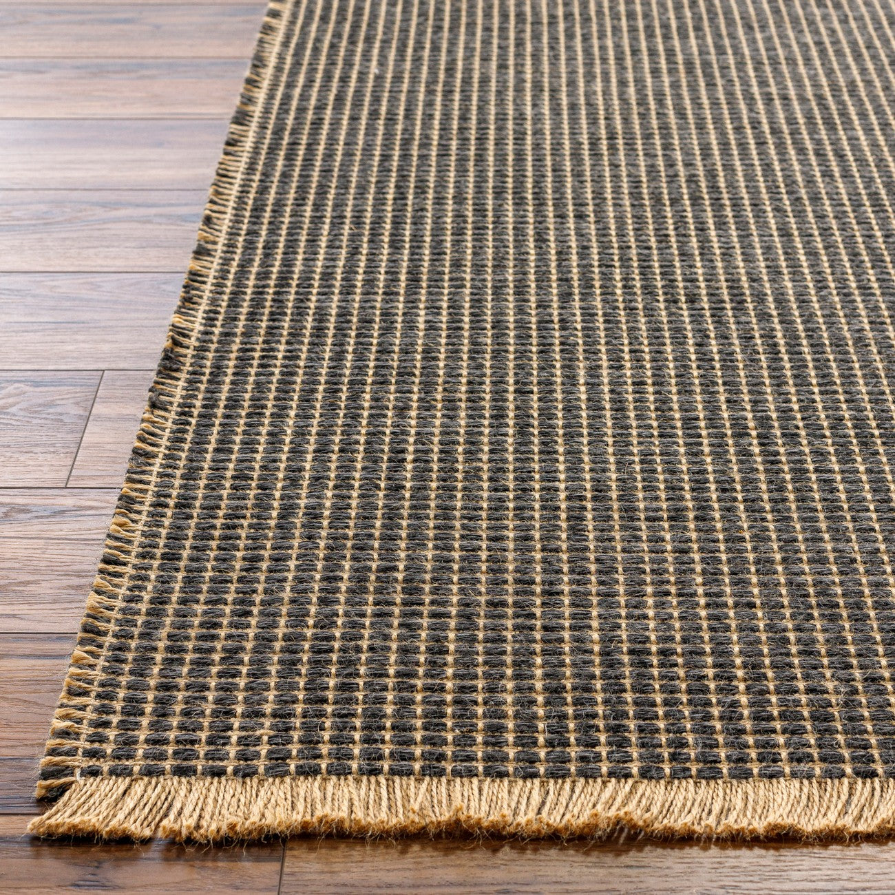 PAVI Becki Owens x Livabliss Solid and Border Charcoal Jute Area Rug Front
