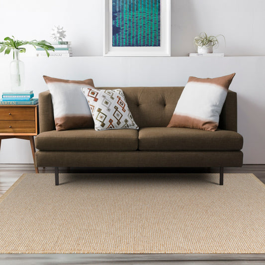 PAVI Becki Owens x Livabliss Solid and Border Taupe Jute Area Rug Roomscene