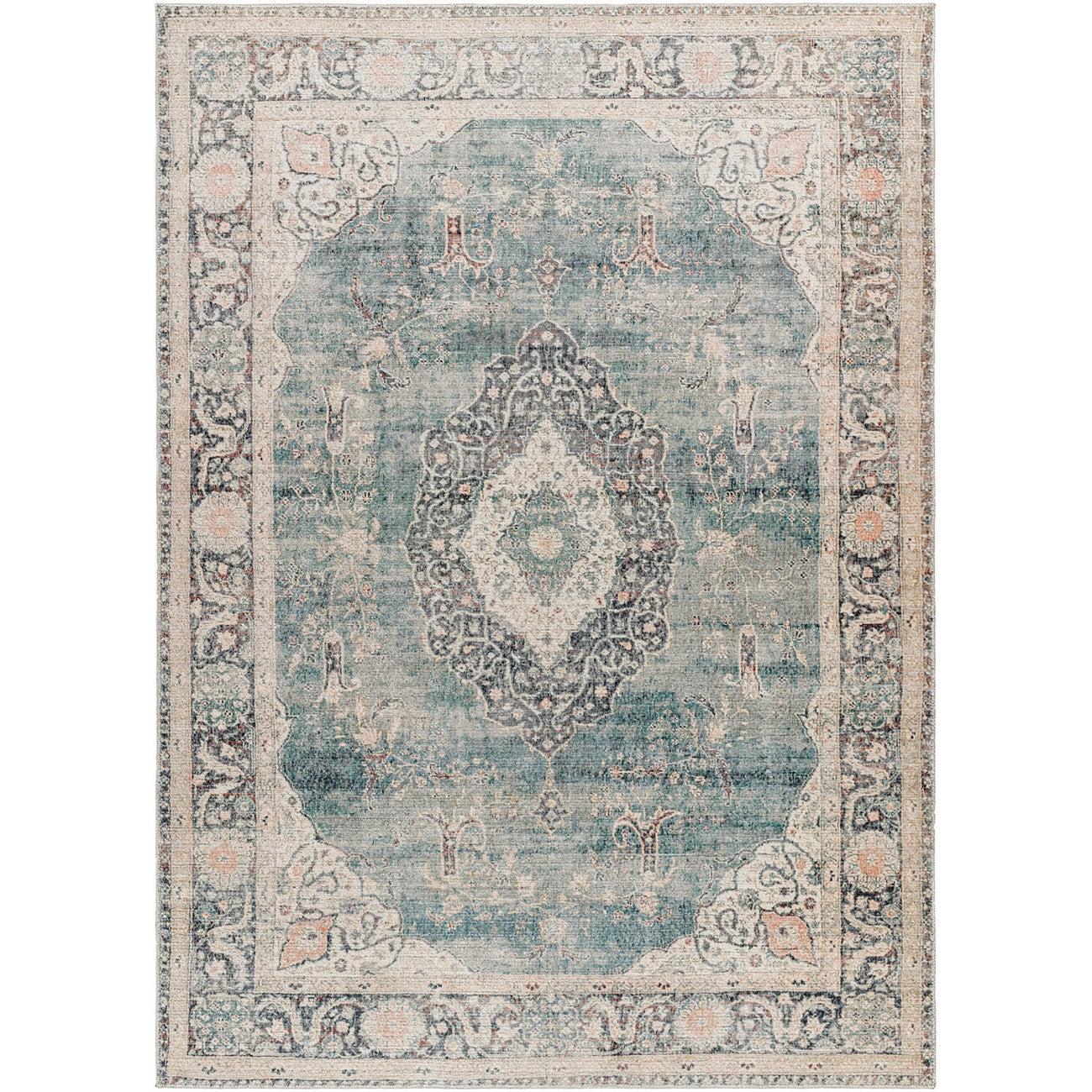 PAYAL Becki Owens x Livabliss Vintage Traditional Oriental Boho Ivory/Slate Area Rug Flat