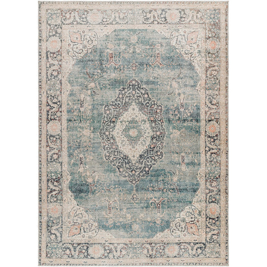 PAYAL Becki Owens x Livabliss Vintage Traditional Oriental Boho Ivory/Slate Area Rug Flat