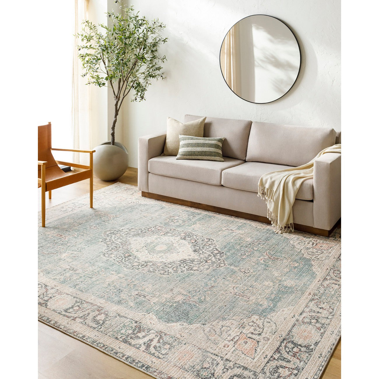 PAYAL Becki Owens x Livabliss Vintage Traditional Oriental Boho Ivory/Slate Area Rug Roomscene