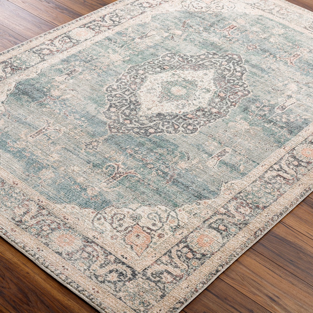 PAYAL Becki Owens x Livabliss Vintage Traditional Oriental Boho Ivory/Slate Area Rug Corner