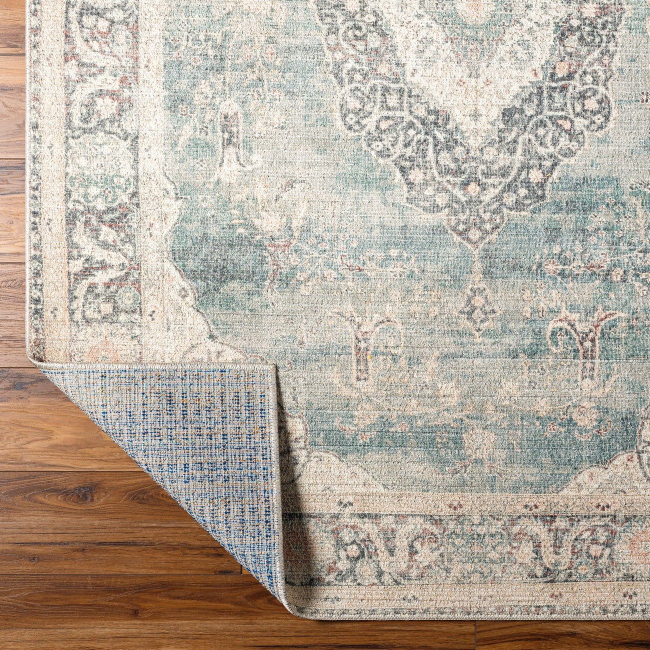 PAYAL Becki Owens x Livabliss Vintage Traditional Oriental Boho Ivory/Slate Area Rug Fold