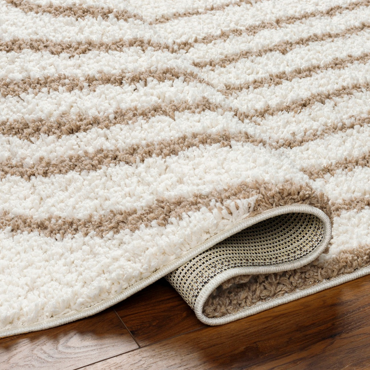 PIHU Shaggy Global Plush Pile Cream Area Rug