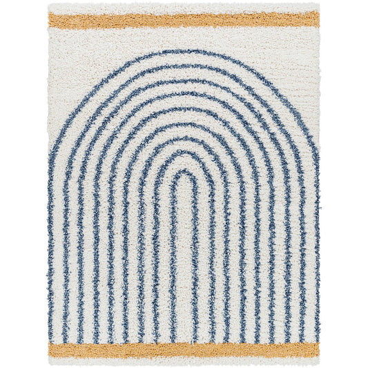 PIHU Shaggy Global Plush Pile Dark Blue Area Rug Flat