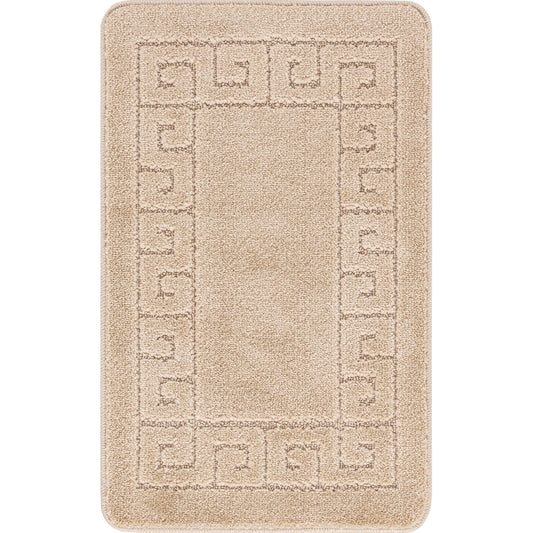POPPY 2 Piece Machine Washable Non-Slip Beige Bathroom Rug Set Flat