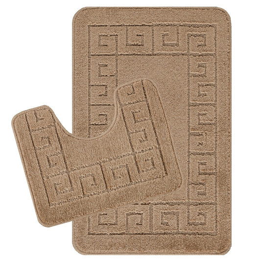 POPPY 2 Piece Machine Washable Non-Slip Brown Bathroom Rug Set Set