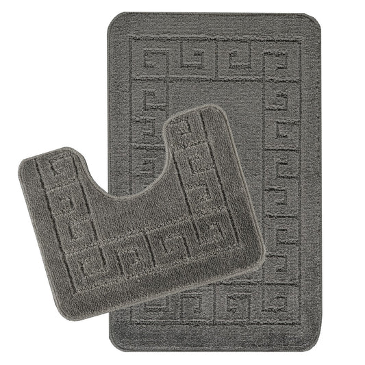 POPPY 2 Piece Machine Washable Non-Slip Dark Grey Bathroom Rug Set Set