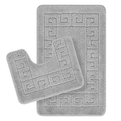 POPPY Piece Machine Washable Non-Slip Grey Bathroom Rug Set Grey