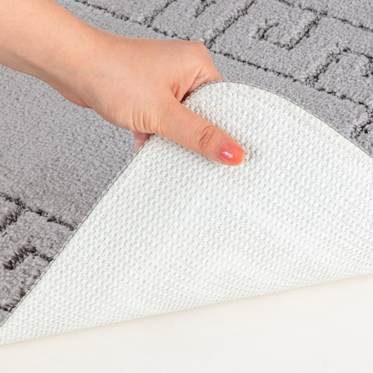 POPPY Piece Machine Washable Non-Slip Grey Bathroom Rug Set Grey