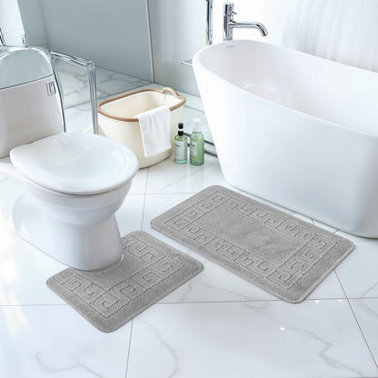POPPY Piece Machine Washable Non-Slip Grey Bathroom Rug Set Grey