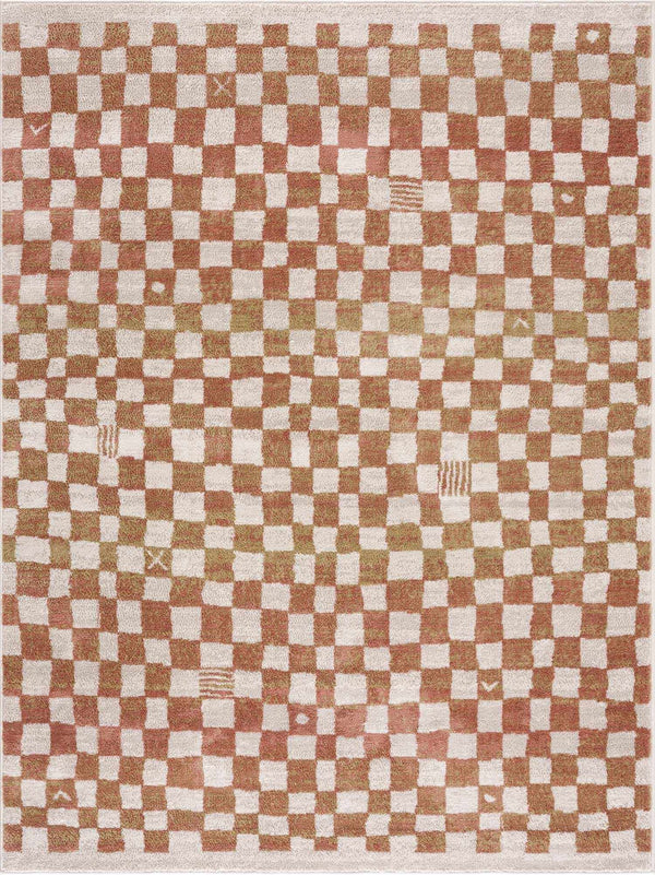 Benjy Irregular Checkboard Rug - Cream&Salmon