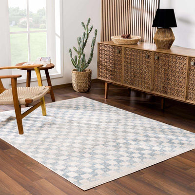 Benjy Cream & Light Blue Checkered Area Rug