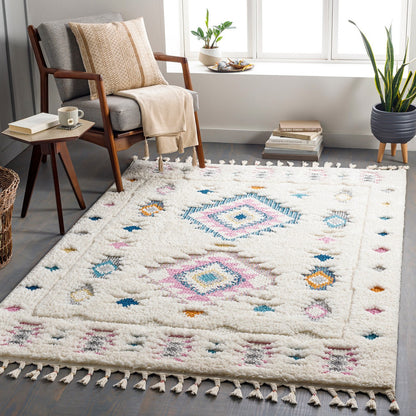 PUKYU Shaggy Modern Boho Plush Pile Ivory Area Rug Roomscene
