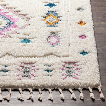 PUKYU Shaggy Modern Boho Plush Pile Ivory Area Rug Front