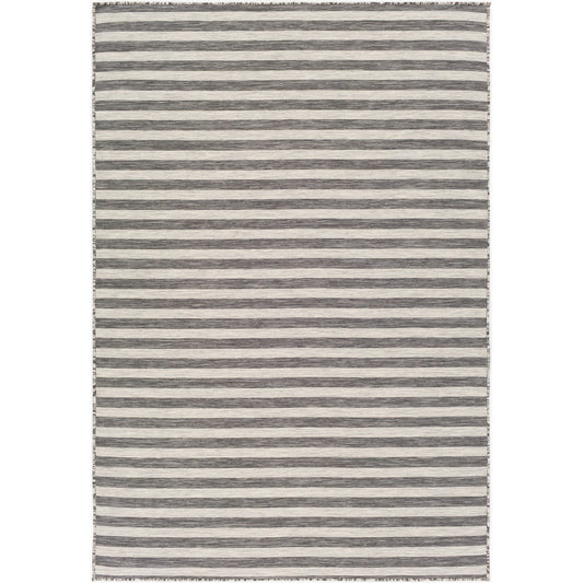 ZAKI Indoor & Outdoor Cottage Charcoal/Ivory Striped Area Rug Flat