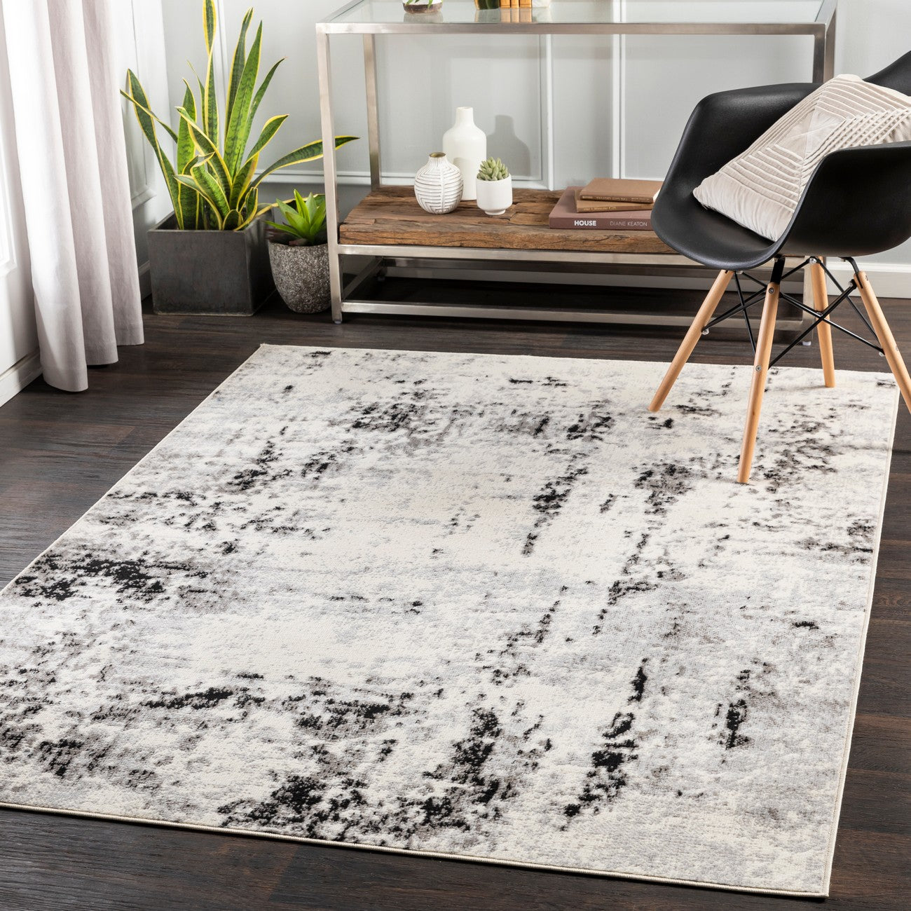 NATALIA Abstract Modern Marble Light Grey Area Rug Roomscene
