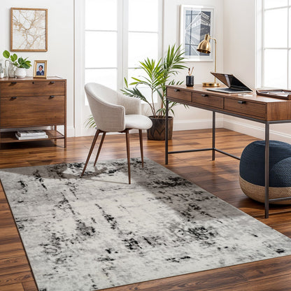 NATALIA Abstract Modern Marble Light Grey Area Rug Roomscene