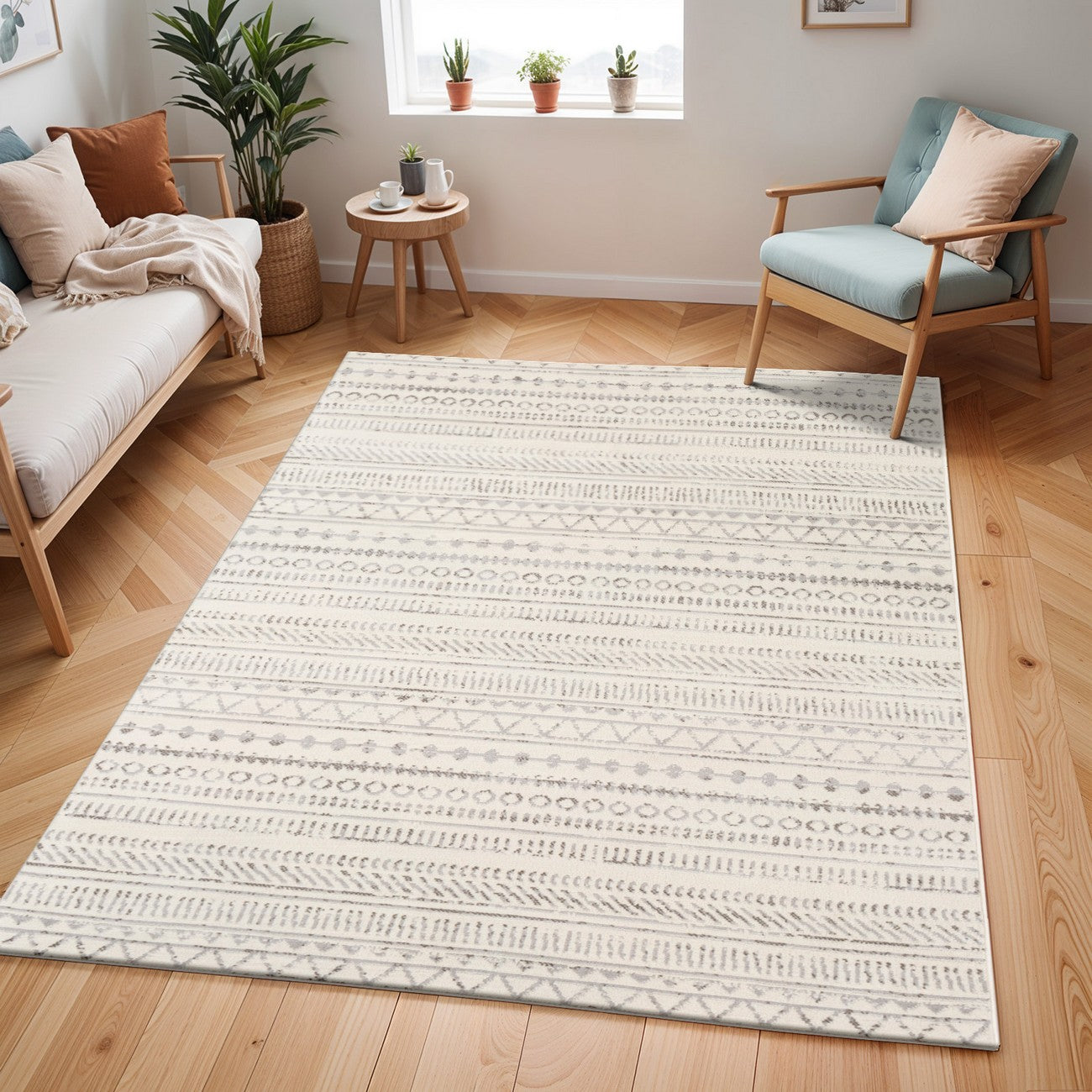 MARWA Scandi Geometric Light Grey Area Rug
