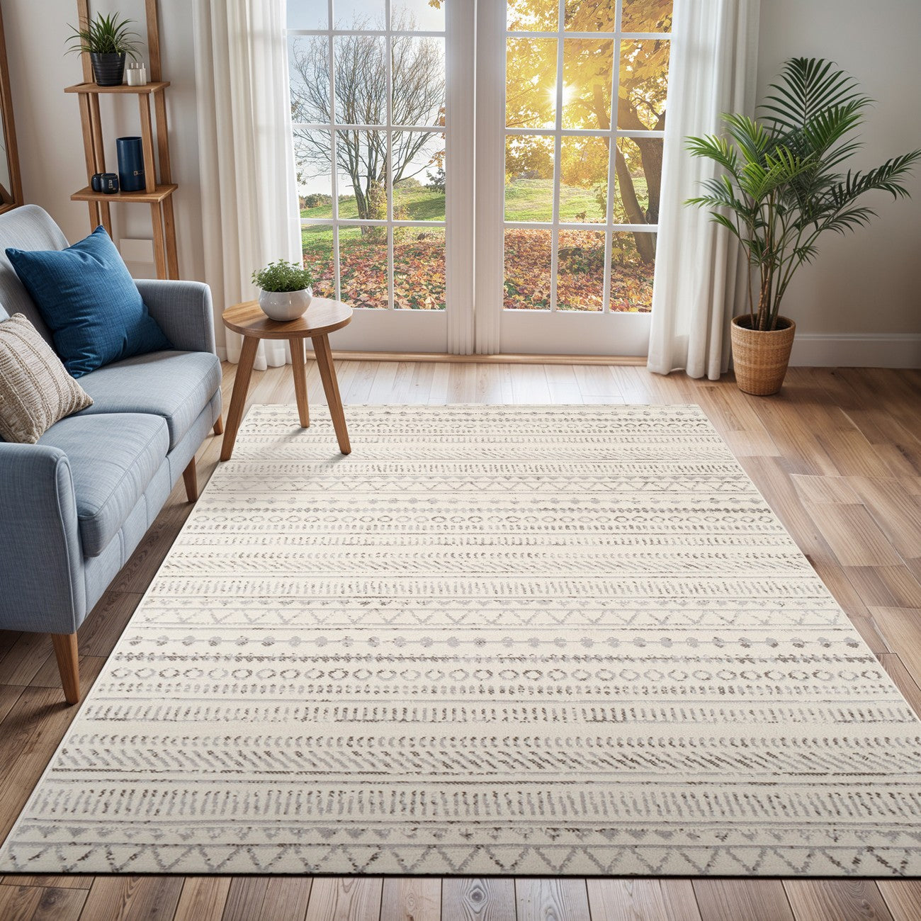 MARWA Scandi Geometric Light Grey Area Rug