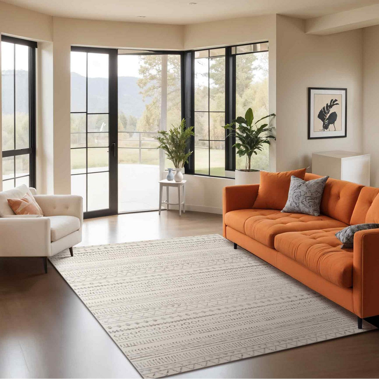 MARWA Scandi Geometric Light Grey Area Rug