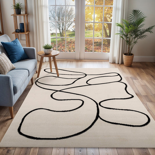 LYLOU Scandi Modern Beige Area Rug Roomscene