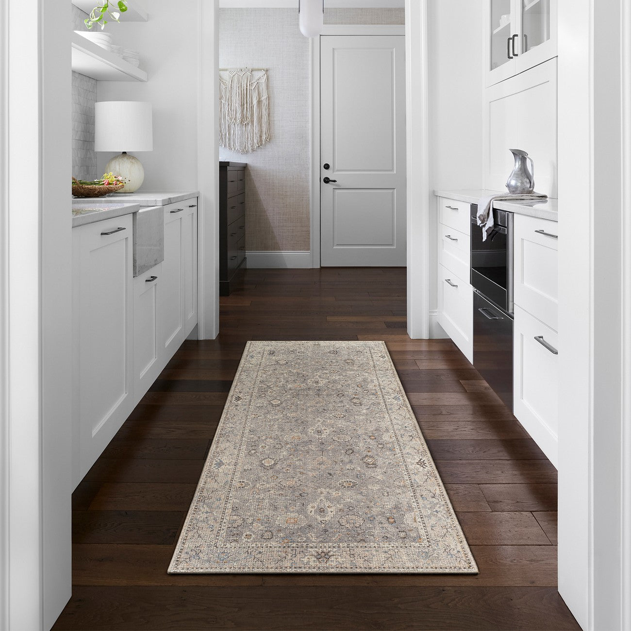 RAVEENA Becki Owens x Livabliss Vintage Traditional Oriental Boho Light Grey Area Rug Roomscene