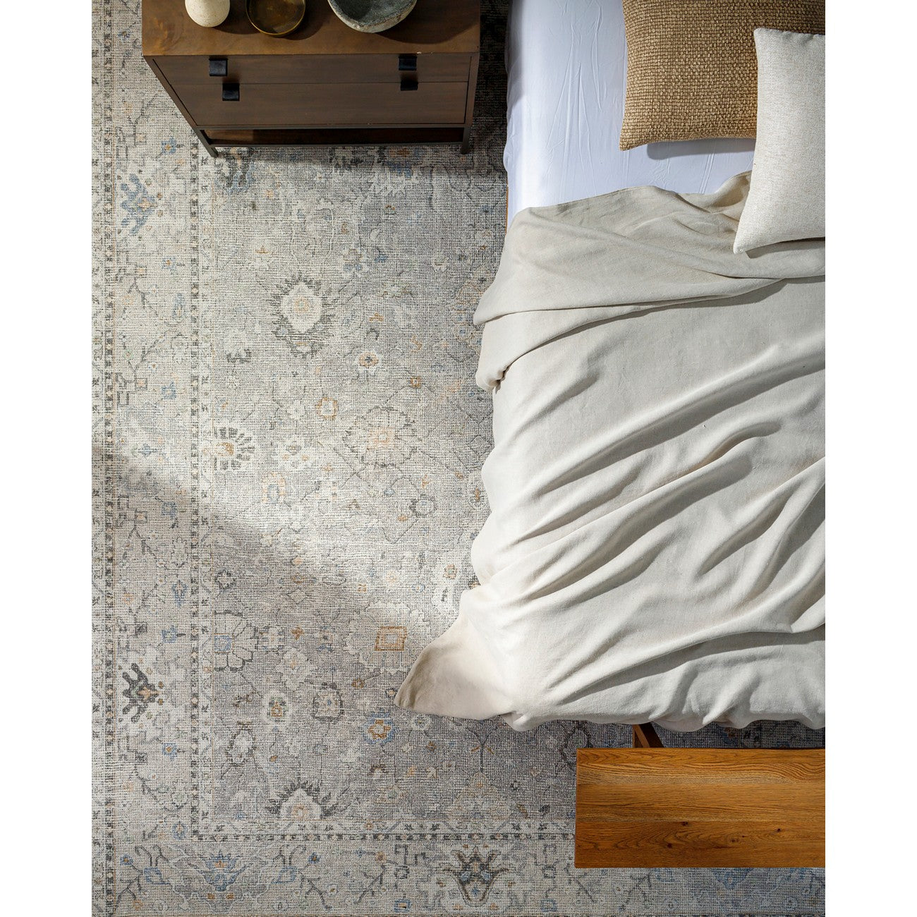 RAVEENA Becki Owens x Livabliss Vintage Traditional Oriental Boho Light Grey Area Rug Roomscene