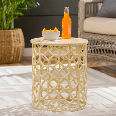 Refahiye Cream Geometric Lattice End Table