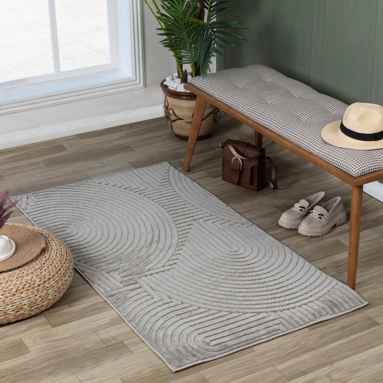 REYKO Indoor & Outdoor Scandi Modern Grey Area Rug