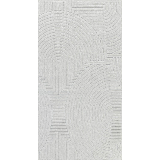 REYKO Indoor & Outdoor Scandi Modern White Area Rug Flat
