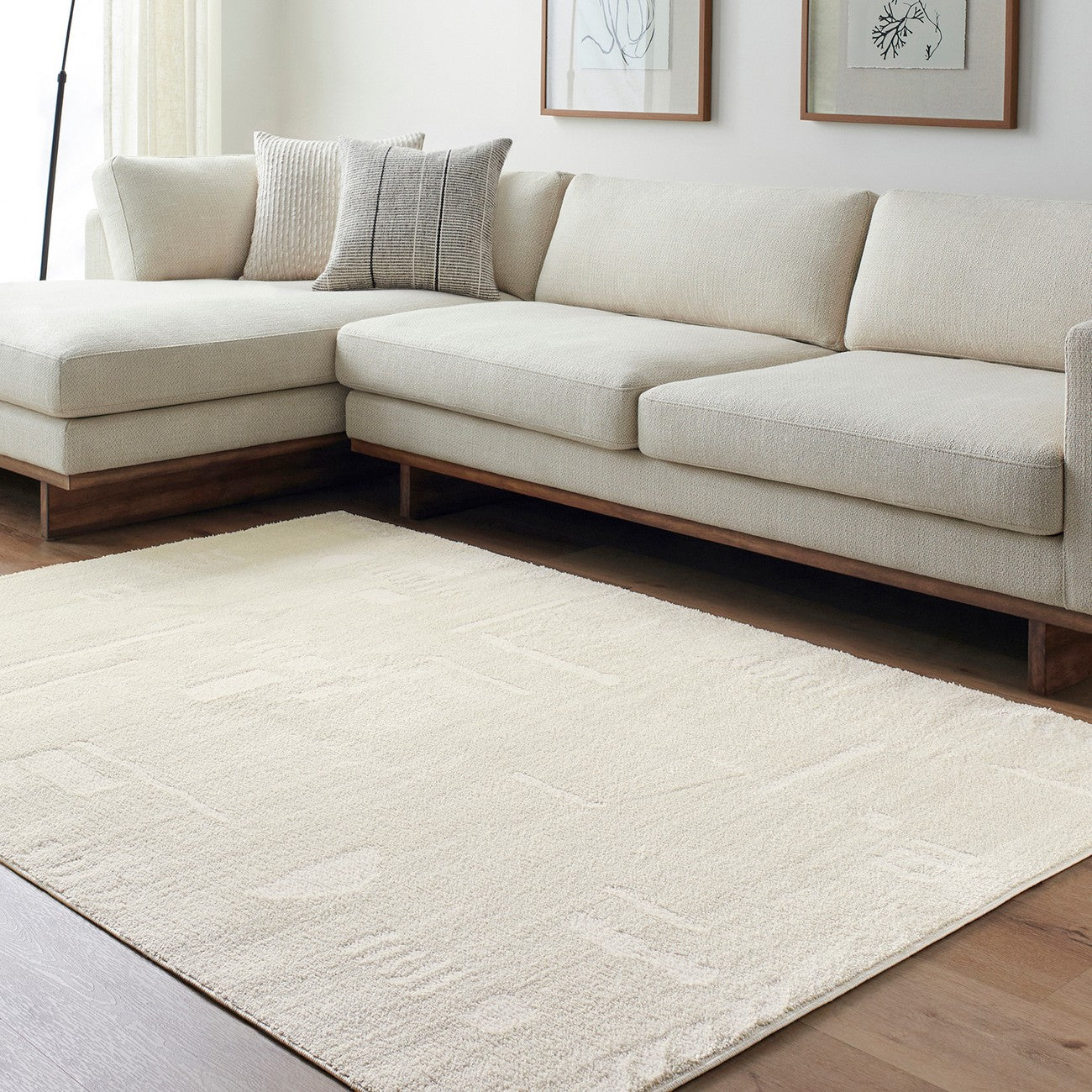 RITA Scandi Modern High Pile Ivory/Off-White Area Rug Roomscene