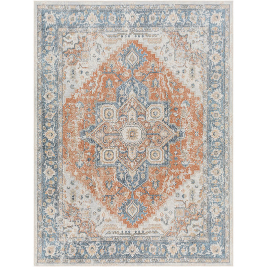 RIVER Machine Washable Traditional Boho Burnt Orange Area Rug Flat