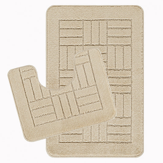 ROYAL 2 Piece Machine Washable Non-Slip Light Beige Bathroom Rug Set Set