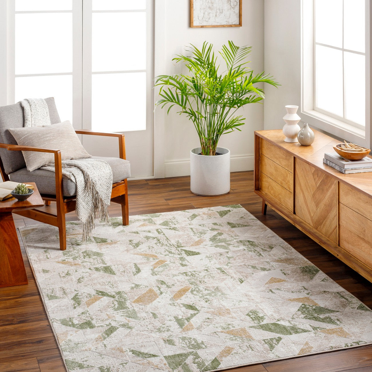 ROYALTY Scandi Modern Moss/Ivory Area Rug Roomscene