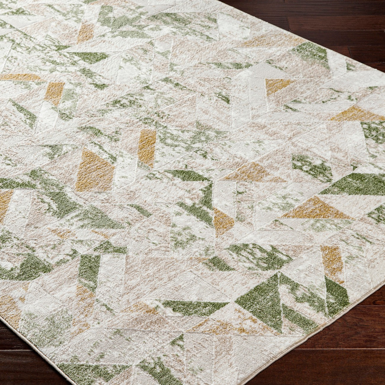 ROYALTY Scandi Modern Moss/Ivory Area Rug Corner
