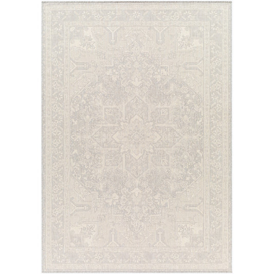 ELLY Indoor & Outdoor Traditional Light Grey/Cream Area Rug Flat