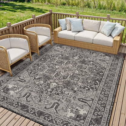 ELLY Indoor & Outdoor Traditional Light Grey/Cream Area Rug
