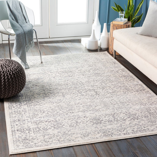 MARGAUX Vintage Traditional Oriental Boho Grey/Ivory Area Rug Roomscene
