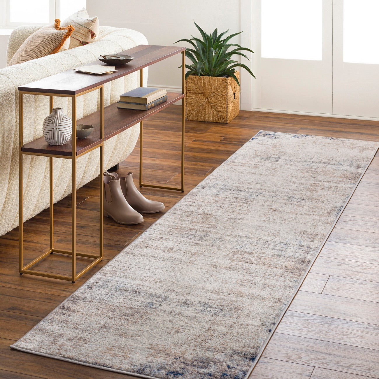ALIX Abstract Modern Marble Blue/Ivory Area Rug Roomscene