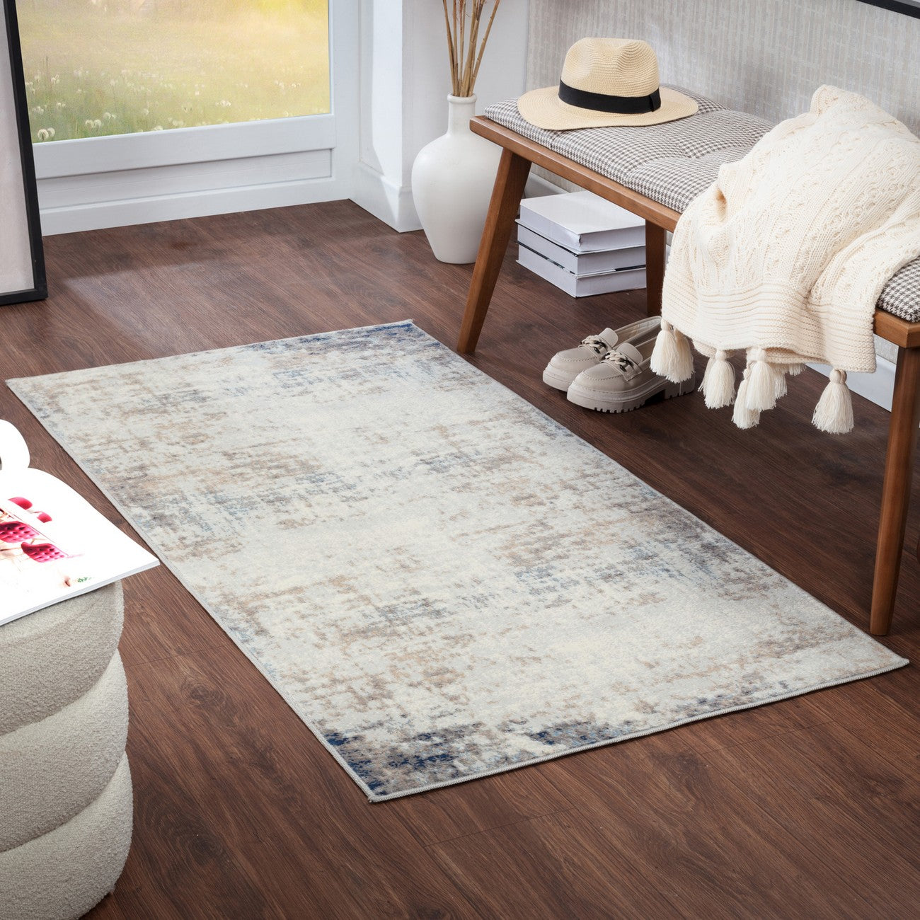 ALIX Abstract Modern Marble Blue/Ivory Area Rug Roomscene
