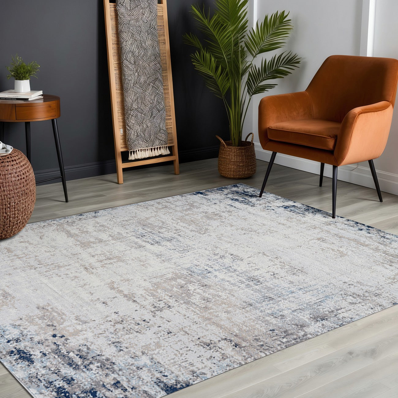 ALIX Abstract Modern Marble Blue/Ivory Area Rug Roomscene