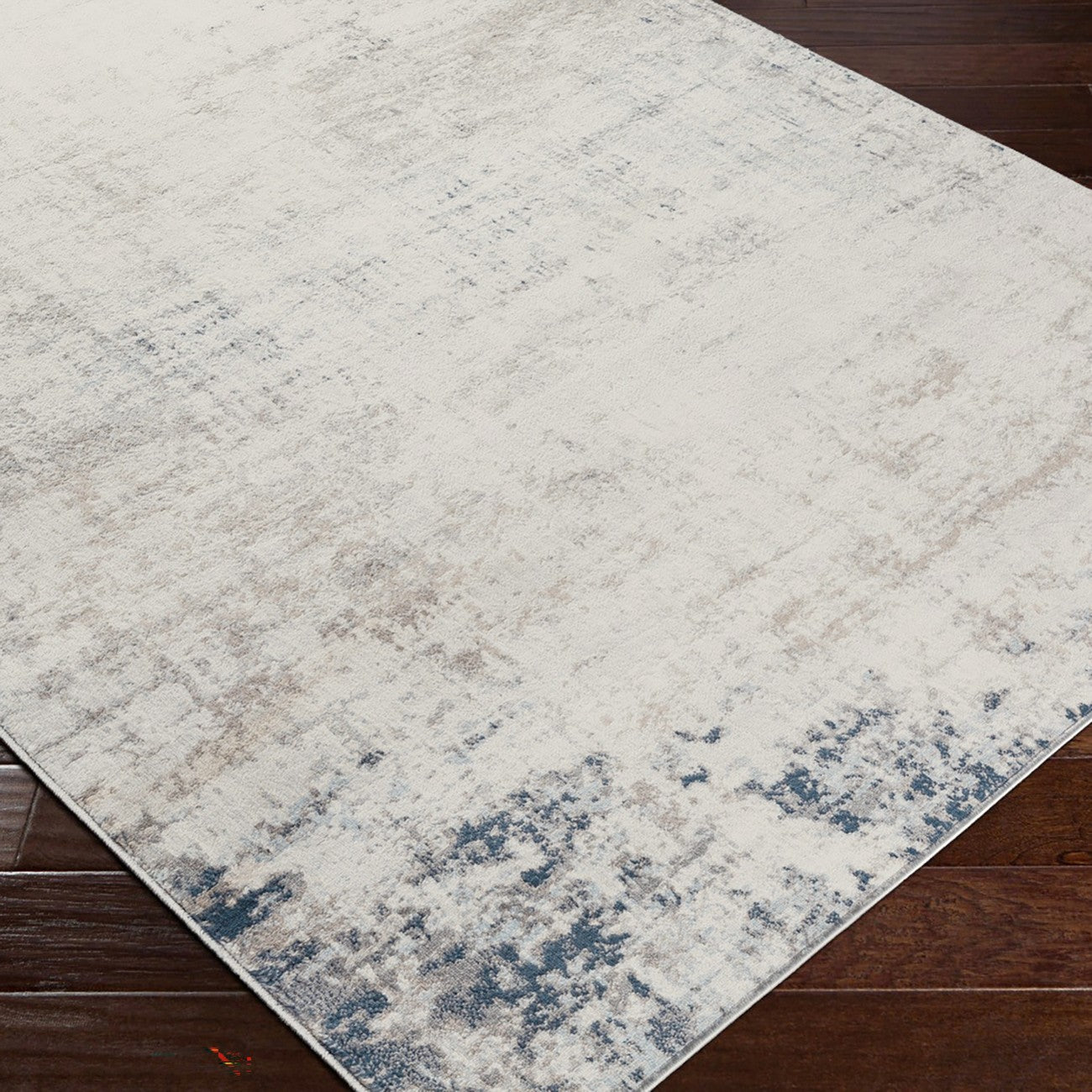 ALIX Abstract Modern Marble Blue/Ivory Area Rug Corner