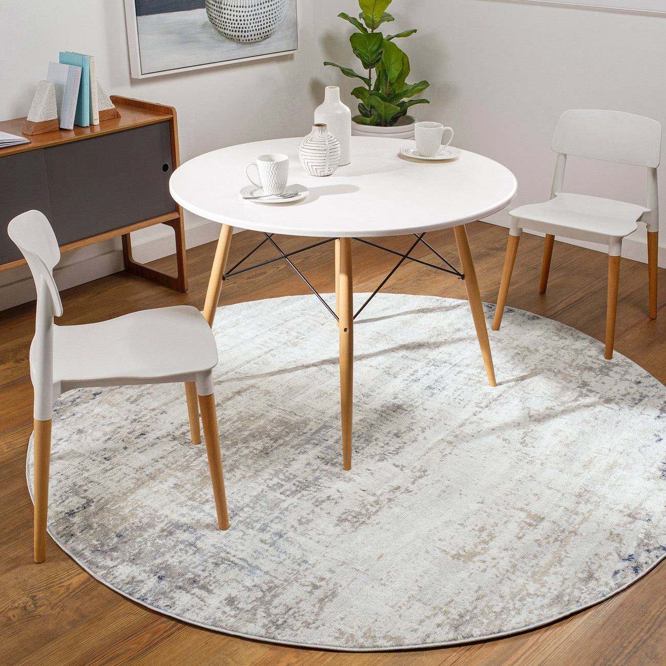 ALIX Abstract Modern Marble Blue/Ivory Area Rug Roomscene