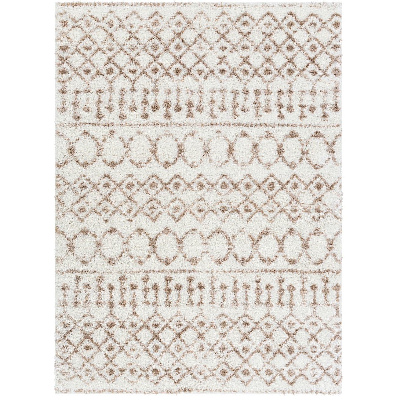 SAANJH Shaggy Geometric Plush Pile Beige Area Rug