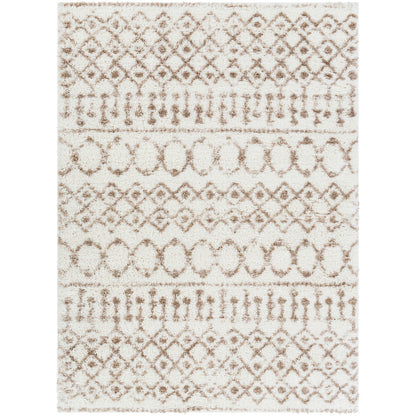 SAANJH Shaggy Geometric Plush Pile Beige Area Rug
