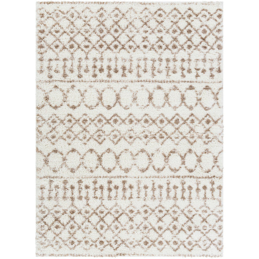 SAANJH Shaggy Geometric Plush Pile Beige Area Rug Flat