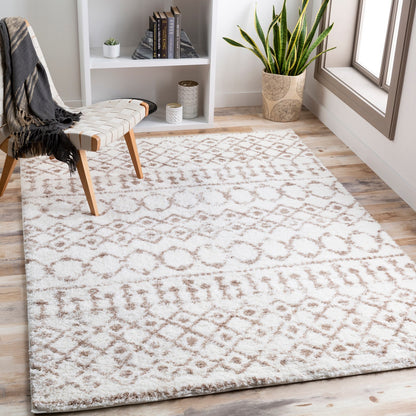 SAANJH Shaggy Geometric Plush Pile Beige Area Rug